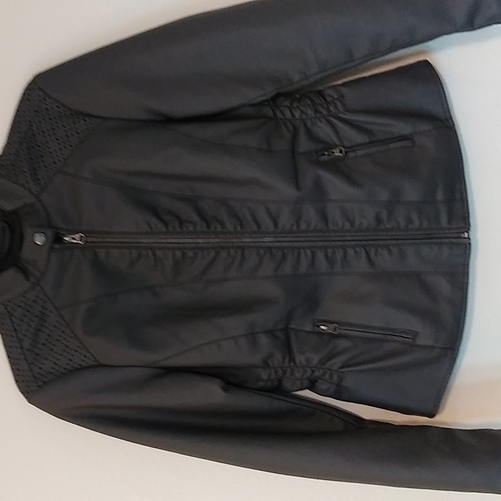 Baccini Women's Faux Leather Light Weight Dark Grey Zip up Jacket